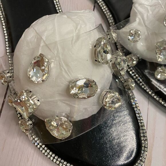 Gorgeous Brand New Azalea Wang Crystal Rhinestone Slide Sandal Size 6 - Picture 2 of 3